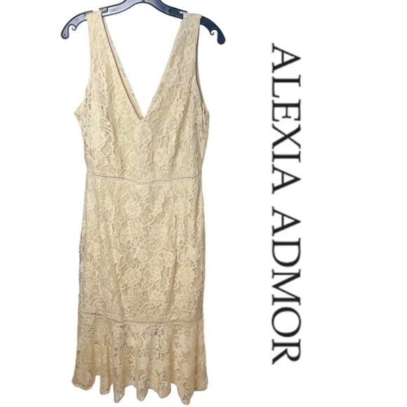 Alexia Admor Mother of Bride or Guest Dress, Bisque,  Lace Overlay, Cocktails 10 - Picture 3 of 11